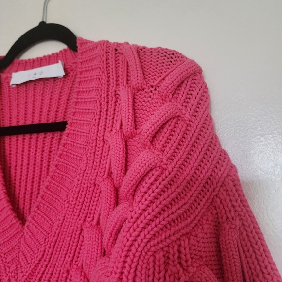 IRO Arwy Chunky Cable Oversized V-Neck Sweater 3D Knit Bubblegum Pink Size XS - Picture 6 of 13